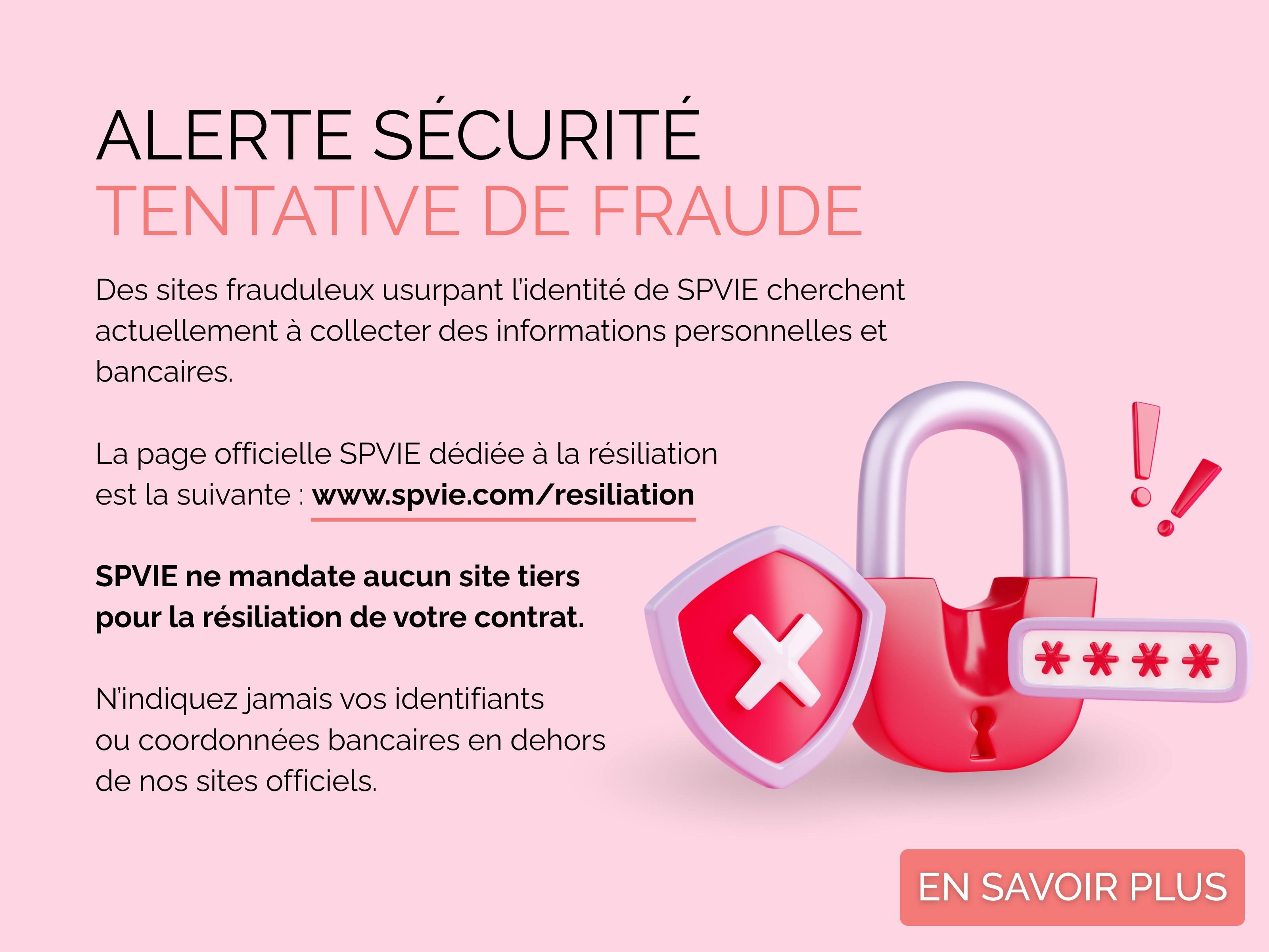 Bandeau d'alerte site web - Usurpation d'identité SPVIE